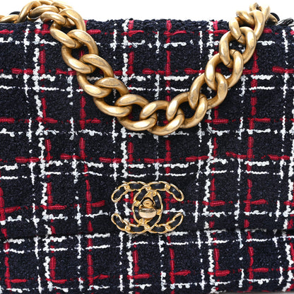 Chanel Tweed Quilted Large Chanel 19 Flap Navy Blue White Red 8 of 12