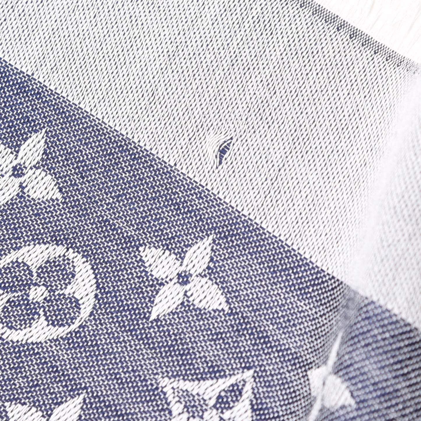 Wool Silk Monogram Denim Shawl Blue
