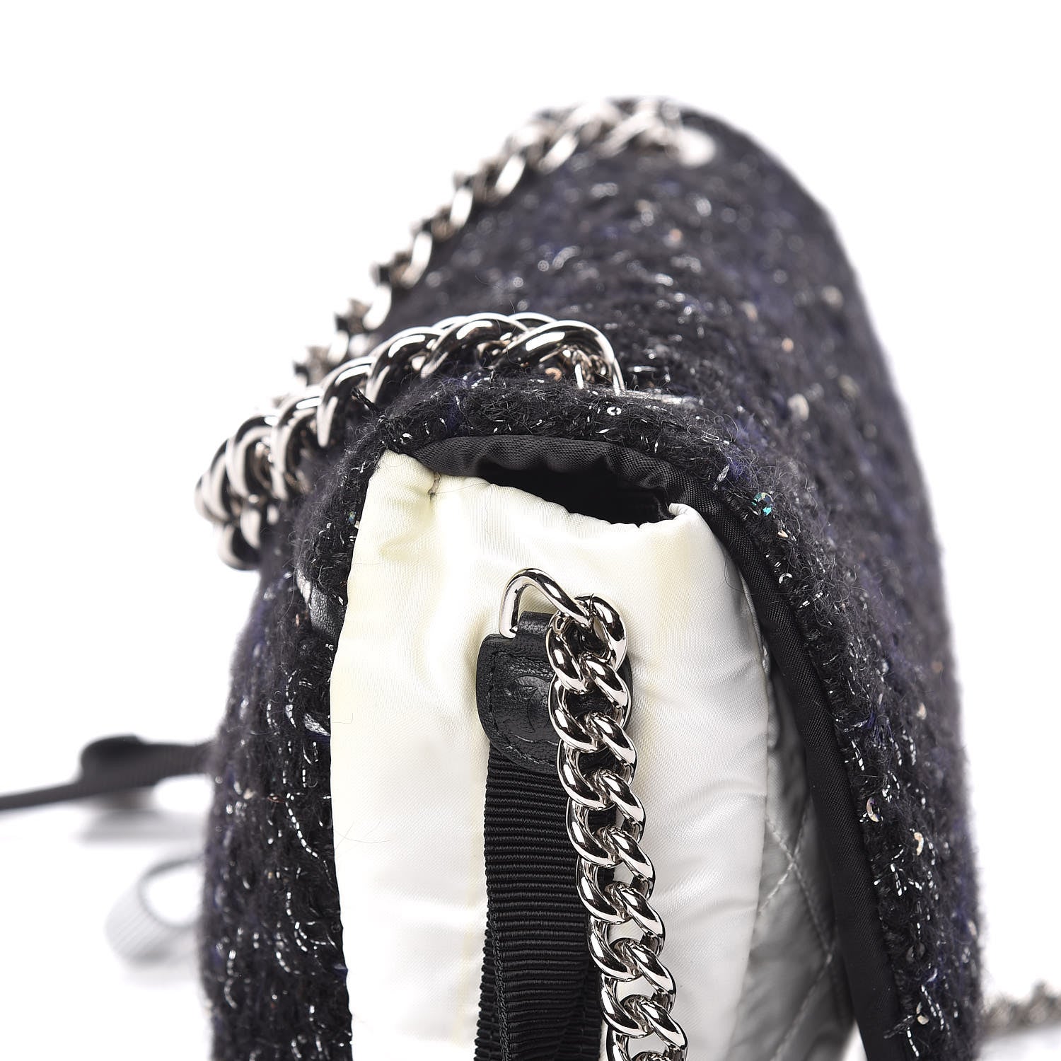 Chanel Tweed Nylon Quilted Astronaut Essentials Flap Black White 16 of 20