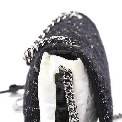Chanel Tweed Nylon Quilted Astronaut Essentials Flap Black White 16 of 20