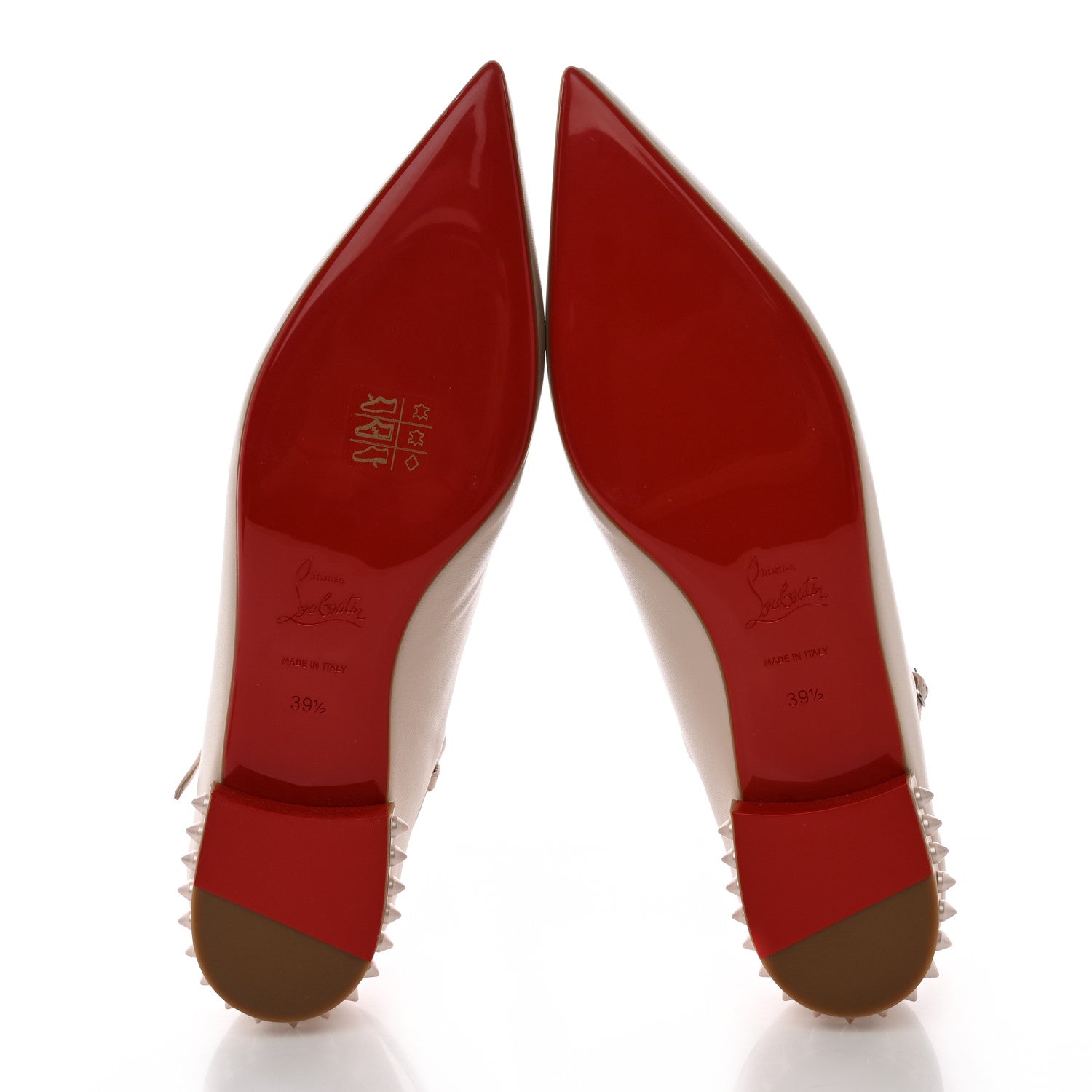 Christian Louboutin Calfskin Conclusive Spike Ankle Strap Ballerina Flats 39.5 Leche 6 of 14