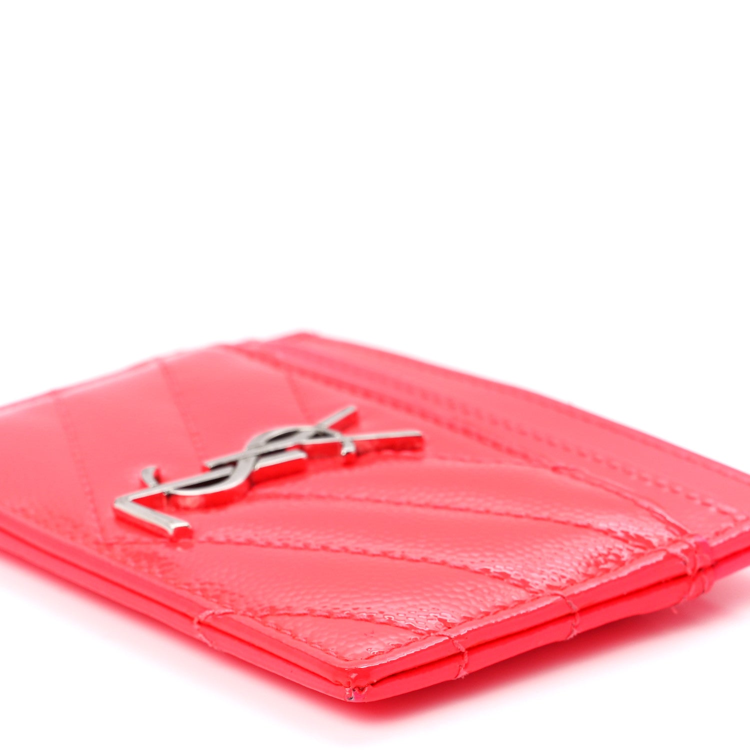 Saint Laurent Grain De Poudre Matelasse Chevron Monogram Credit Card Case Neon Pink 11 of 11
