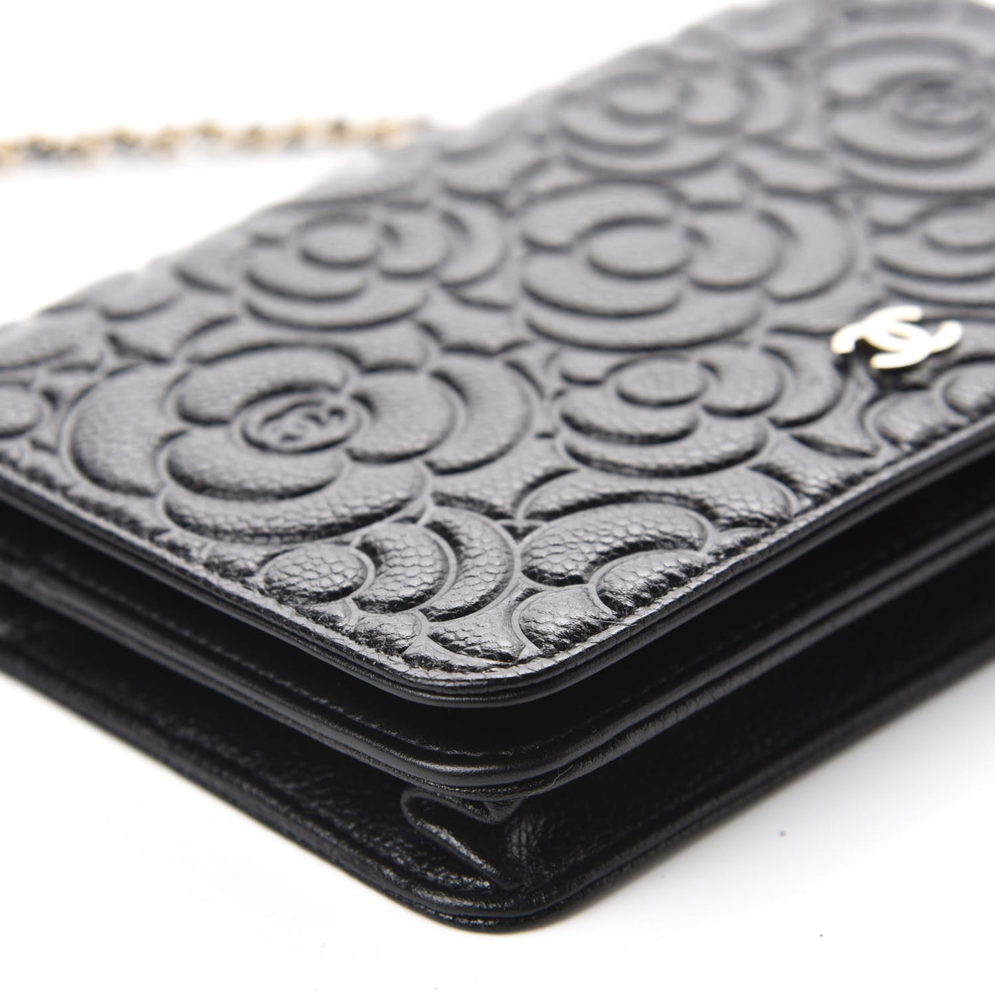 Caviar Camellia Embossed Wallet On Chain WOC Black