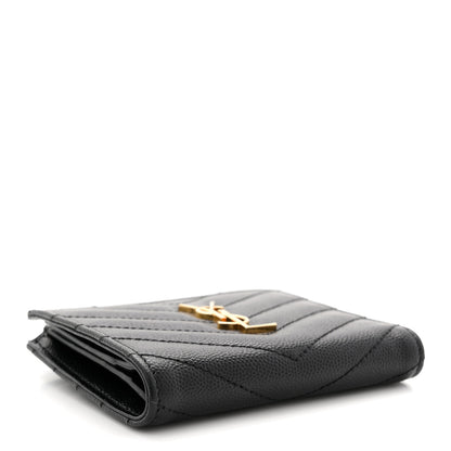 Saint Laurent Grain De Poudre Matelasse Chevron Monogram Zipped Card Case Black 4 of 8