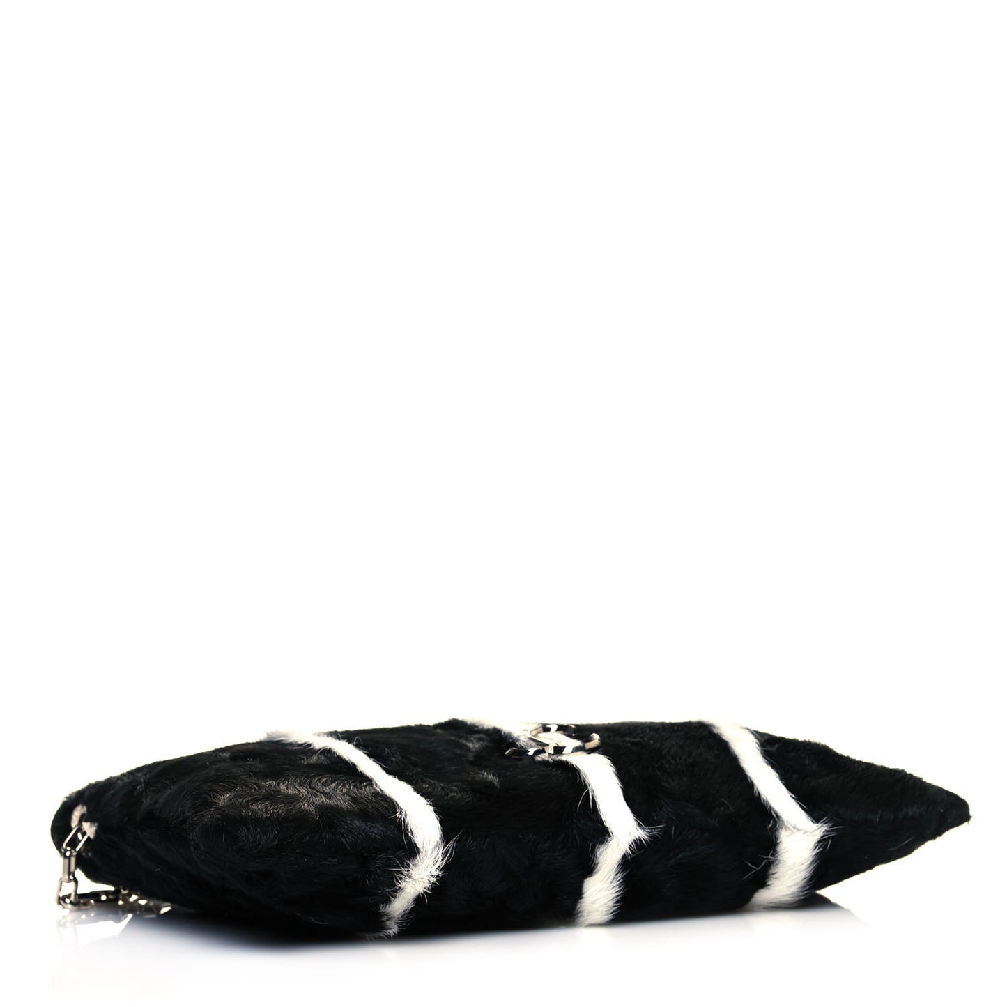 Pony Hair Striped Chain Clutch Black White