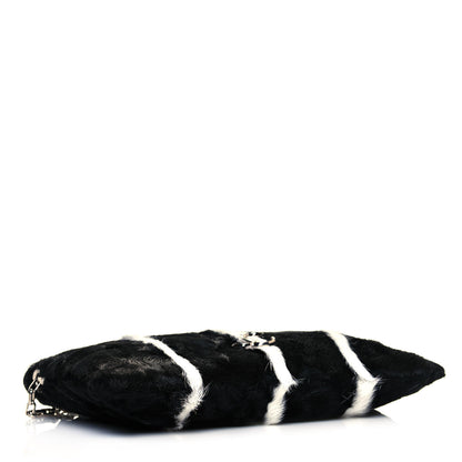 Jimmy Choo Pony Hair Striped Chain Clutch Black White 5 of 10