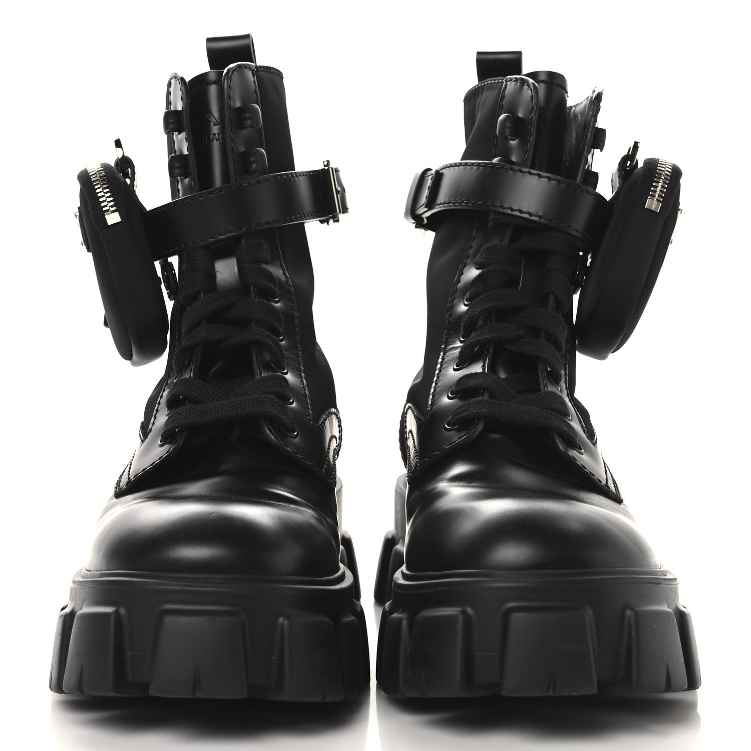Prada Spazzolato Rois Re-Nylon Metal Triangle Logo Monolith Pouch Pocket 55mm Boots 38 Black 3 of 11