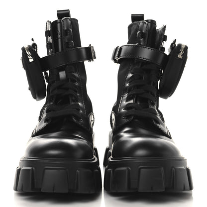 Prada Spazzolato Rois Re-Nylon Metal Triangle Logo Monolith Pouch Pocket 55mm Boots 38 Black 3 of 11