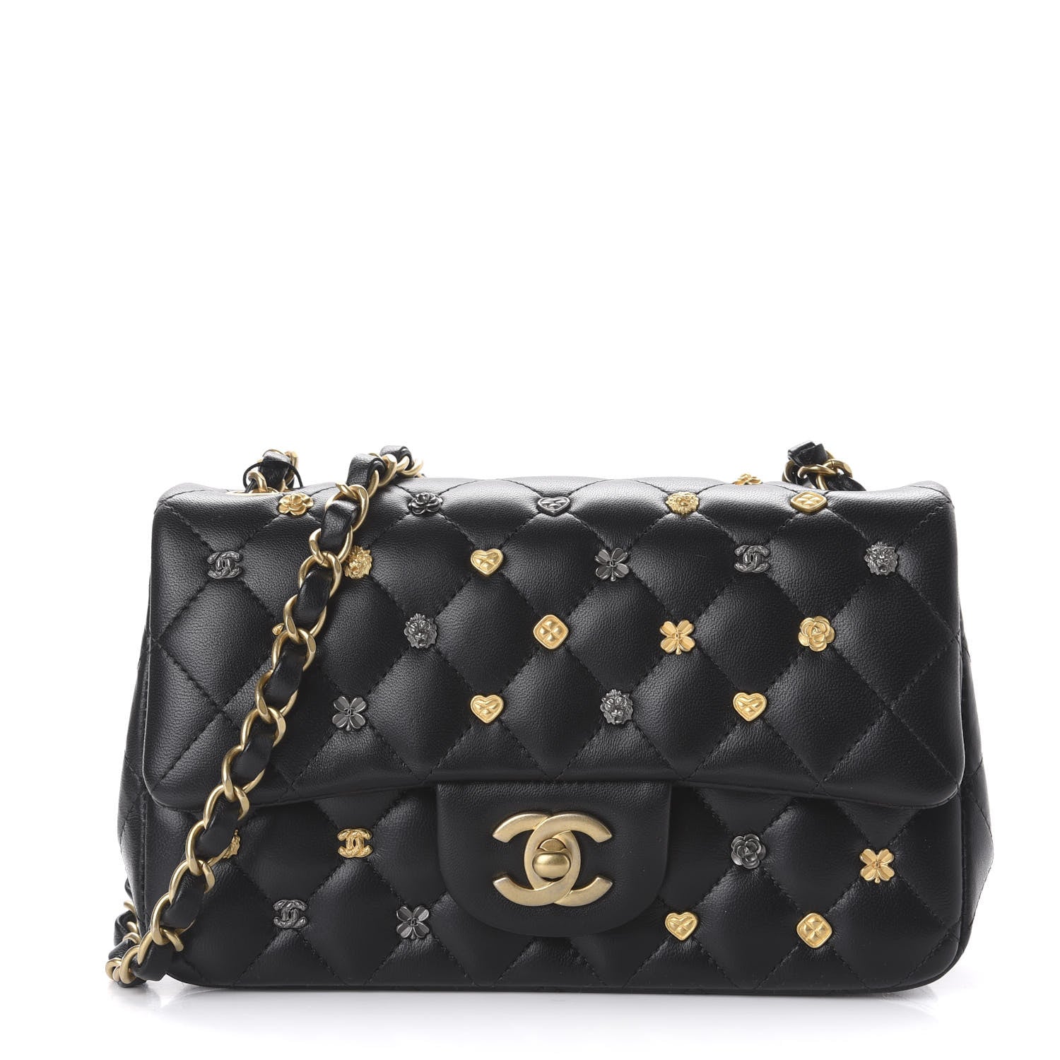 Chanel Lambskin Quilted Studded Mini Rectangular Flap Black 1 of 11
