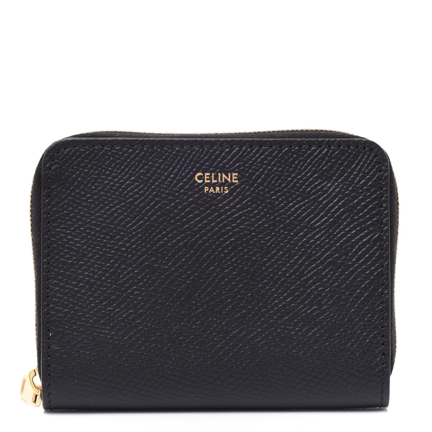 Grained Calfskin Compact Zipped Wallet Black