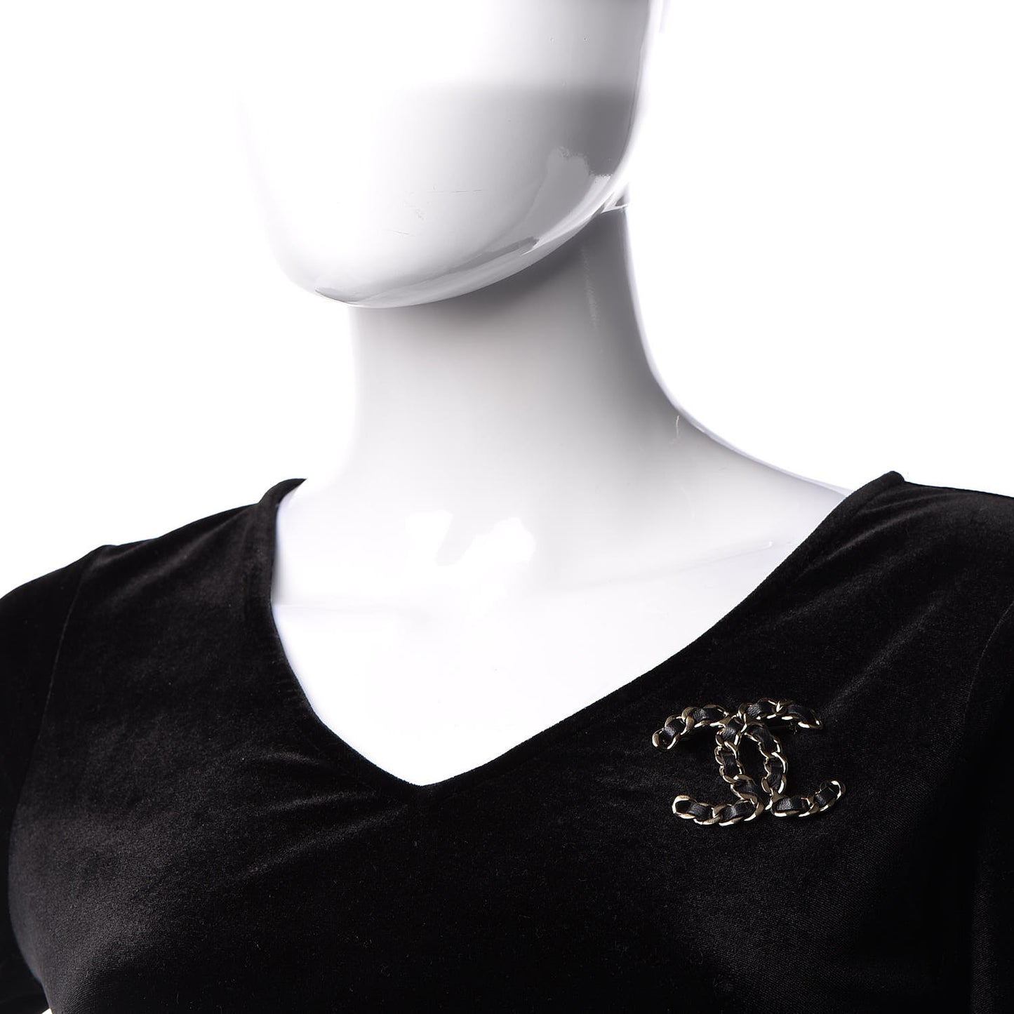 Lambskin Chain CC Brooch Black Gold