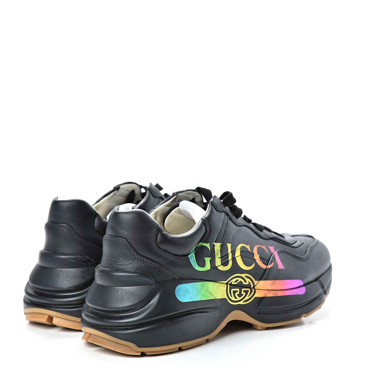 Calfskin Iridescent Logo Womens Rhyton Sneakers 39 Black