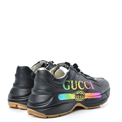 Gucci Calfskin Iridescent Logo Womens Rhyton Sneakers 39 Black 4 of 10
