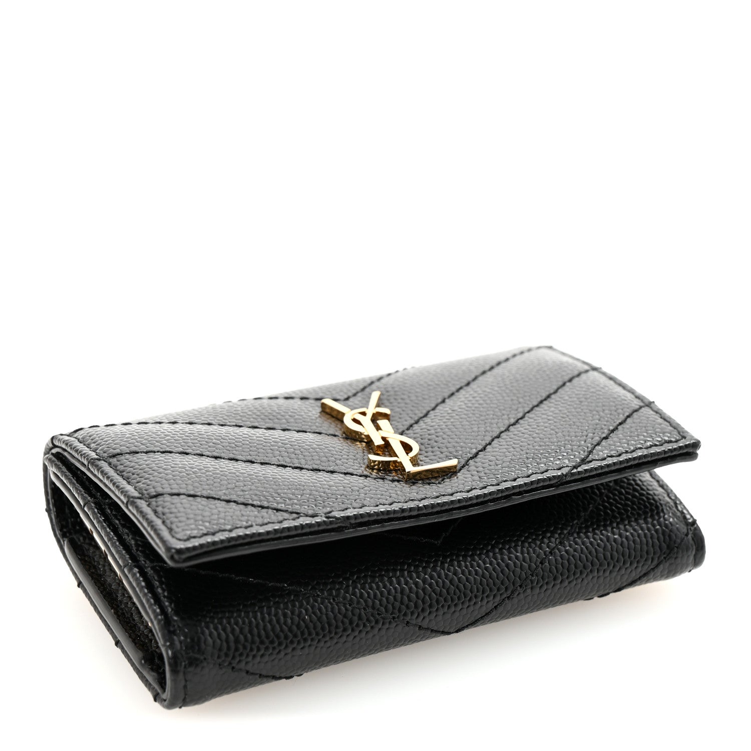 Saint Laurent Grain de Poudre Matelasse Cassandre Monogram Slim Key Case Black 4 of 7