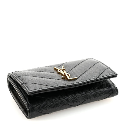 Saint Laurent Grain de Poudre Matelasse Cassandre Monogram Slim Key Case Black 4 of 7