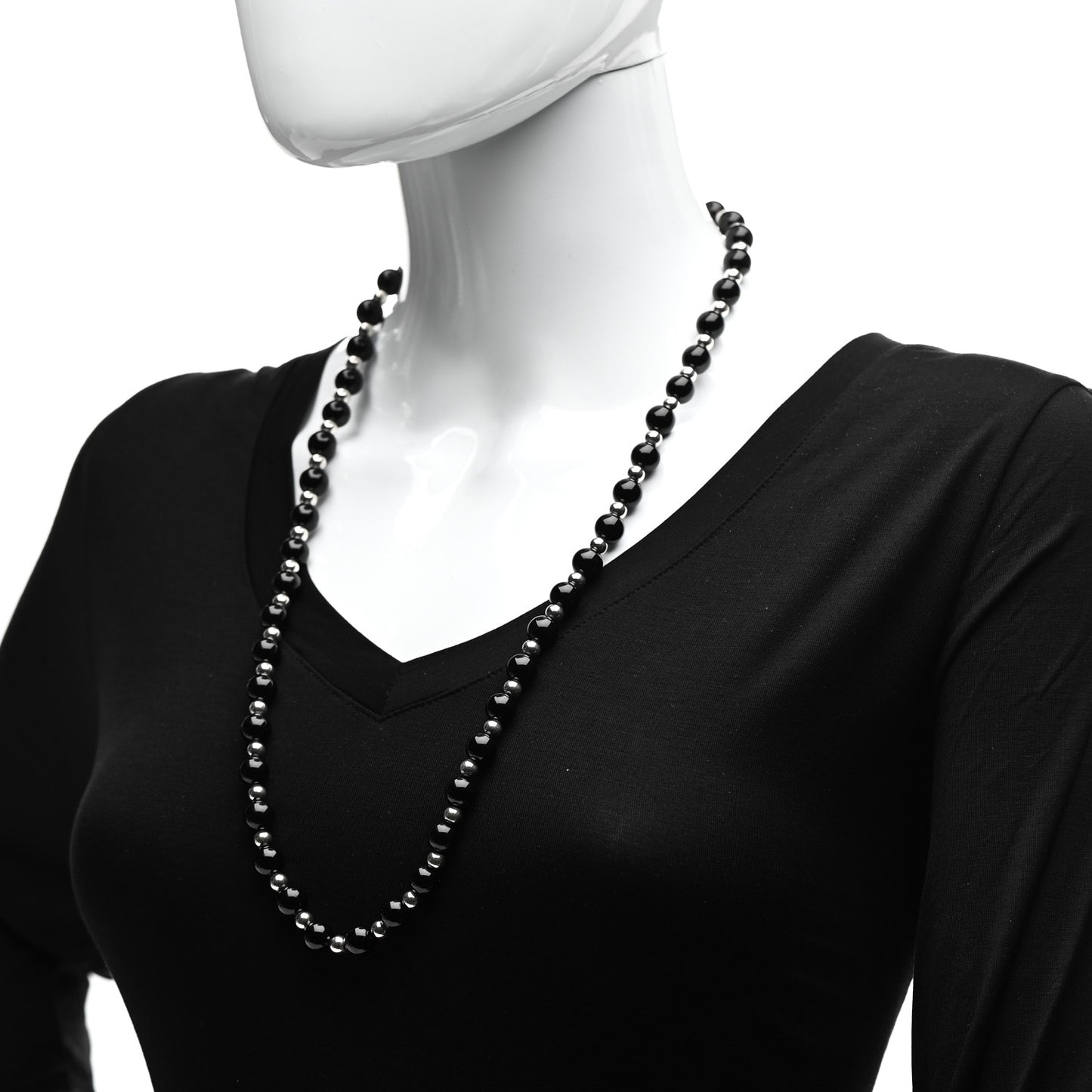 Sterling Silver Black Onyx Bead Necklace