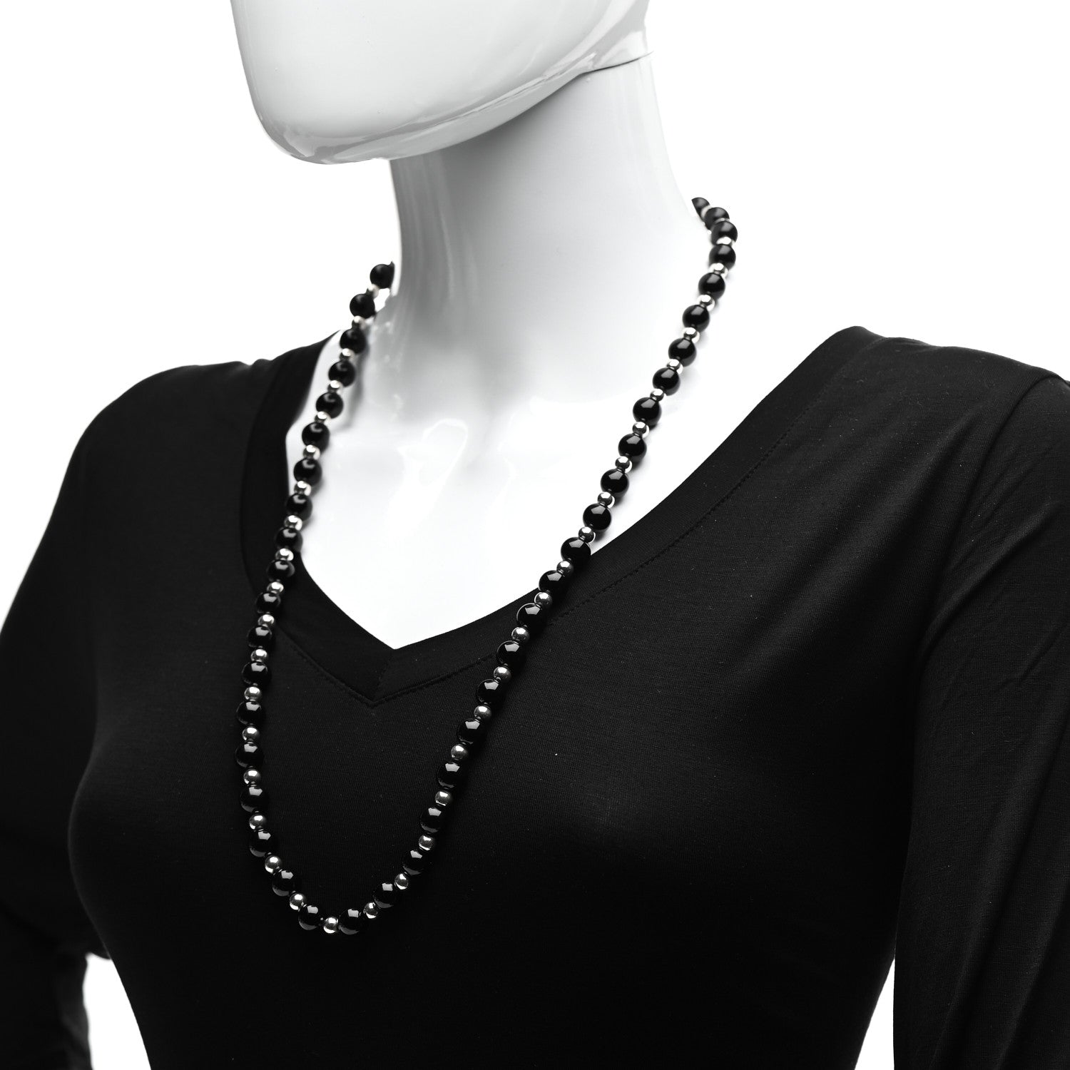 Tiffany Sterling Silver Black Onyx Bead Necklace 2 of 6