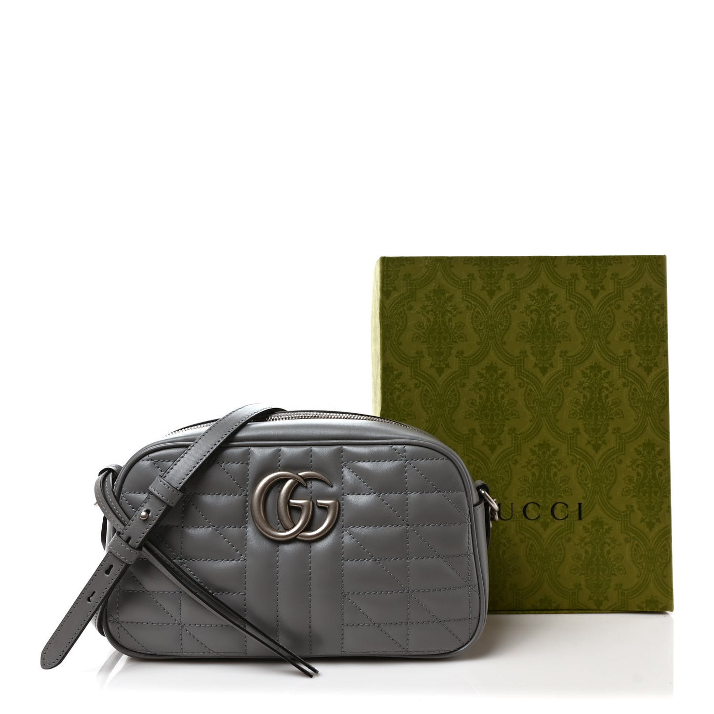 Calfskin Matelasse Aria Small GG Marmont Chain Shoulder Bag Deep Grey
