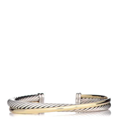 David Yurman Sterling Silver 18K Yellow Gold 5mm Crossover Cuff Bracelet 1 of 8