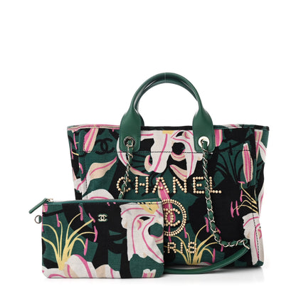 Chanel Velvet Calfskin Beaded Small Deauville Tote Pink Green Black 3 of 12