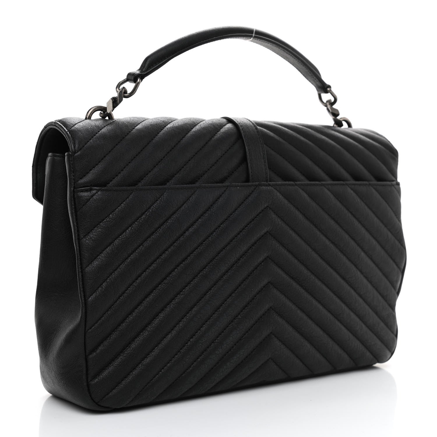 Saint Laurent Sheepskin Matelasse Chevron Monogram Large College Satchel Black 3 of 9