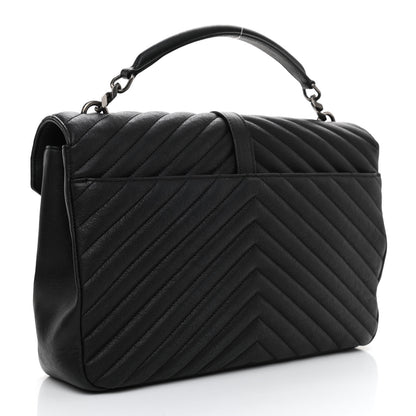 Saint Laurent Sheepskin Matelasse Chevron Monogram Large College Satchel Black 3 of 9