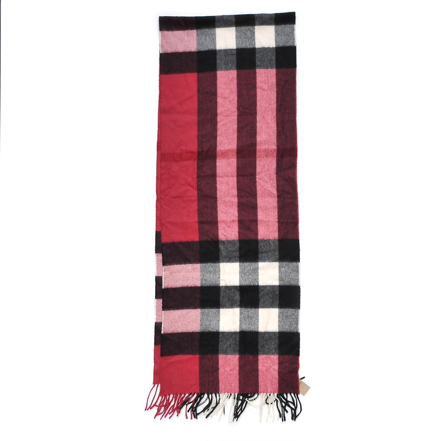Cashmere Giant Check Fringe Scarf Plum