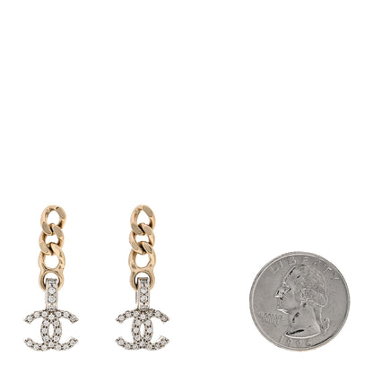 Chanel Metal Crystal CC Chain Drop Earrings Gold 2 of 5