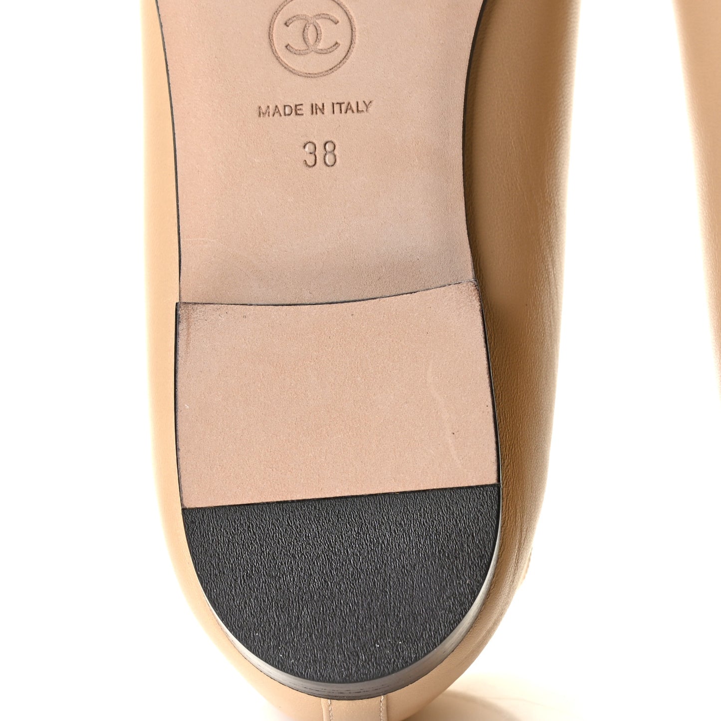 Lambskin Cap Toe Ballerina Flats 38 Beige Black