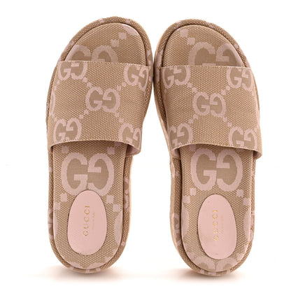 Gucci Monogram Jumbo GG Angelina Platform 55mm Slide Sandals 37.5 Beige Perfect Pink 2 of 10