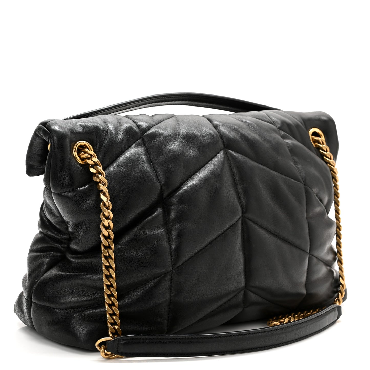 Lambskin Quilted Medium Loulou Puffer Monogram Chain Satchel Black