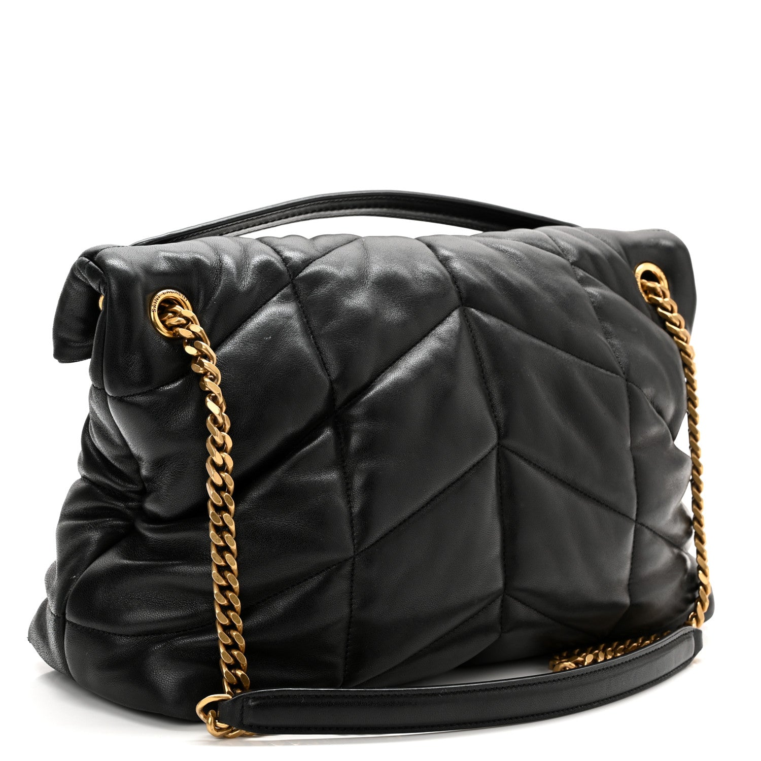 Saint Laurent Lambskin Quilted Medium Loulou Puffer Monogram Chain Satchel Black 3 of 16