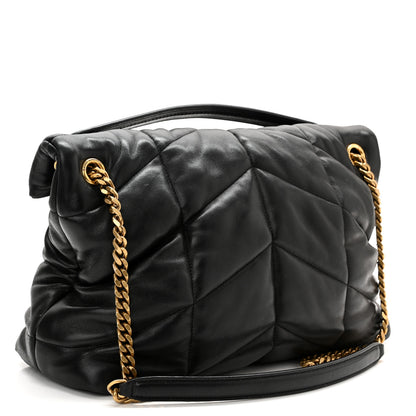 Saint Laurent Lambskin Quilted Medium Loulou Puffer Monogram Chain Satchel Black 3 of 16