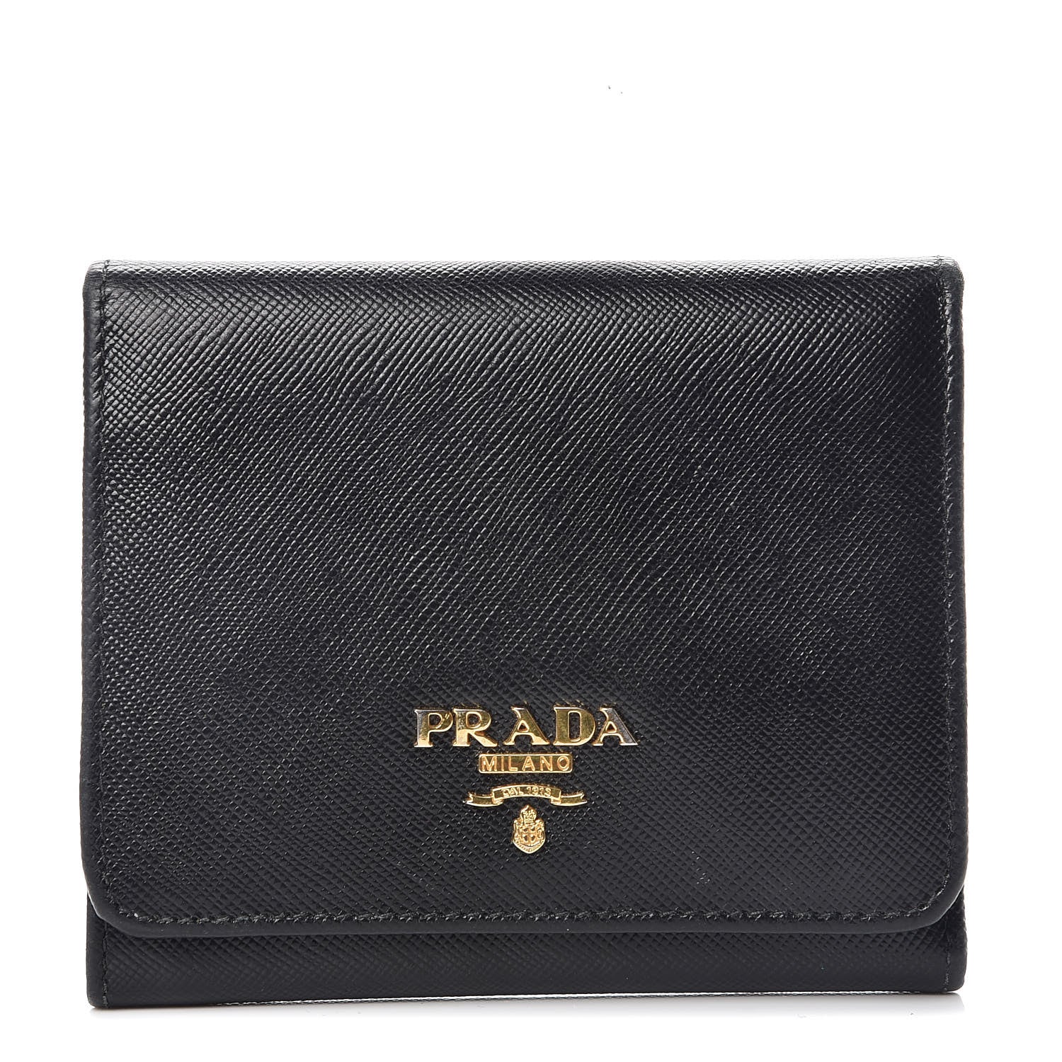 Prada Saffiano Tri-Fold Compact Wallet Black 1 of 10