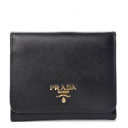 Prada Saffiano Tri-Fold Compact Wallet Black 1 of 10