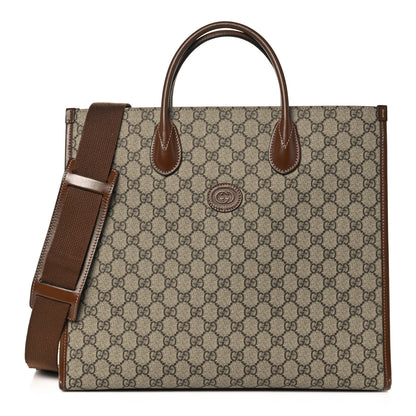 Gucci GG Supreme Monogram Azalea Calfskin Medium Retro Interlocking G Tote Bag Beige Ebony Brown Sugar 1 of 14