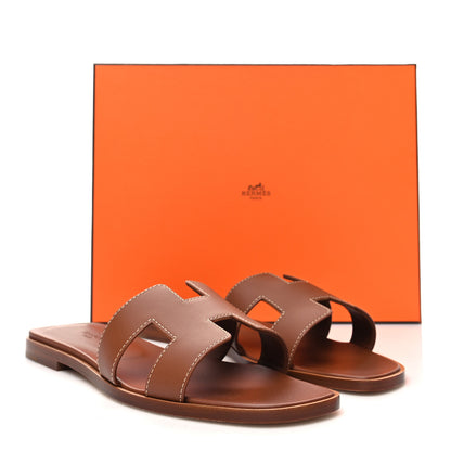 Hermes Box Calfskin Oran Sandals 38 Gold 9 of 9
