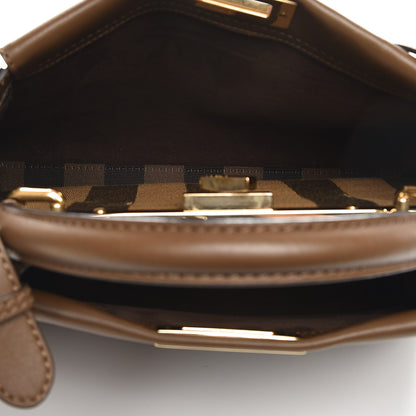 Fendi Vitello Seta Fabric Jacquard Pequin Medium Peekaboo Iconic Satchel Foresta Tobacco 6 of 9