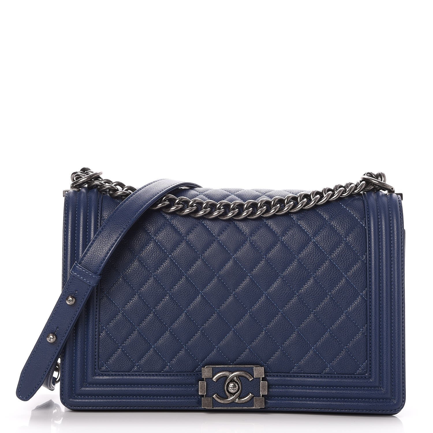 Chanel Grained Calfskin Quilted New Medium Boy Flap Navy 1 of 7