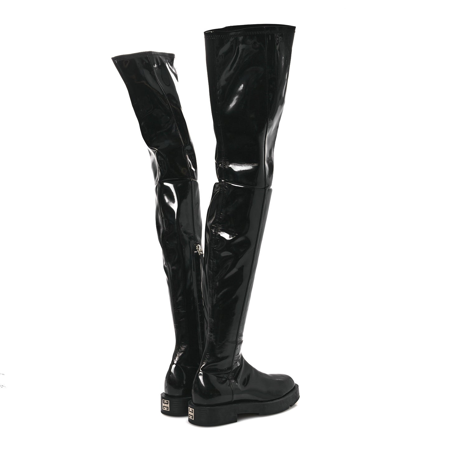 Patent Squared Over The Knee Flat Boots 36 Black