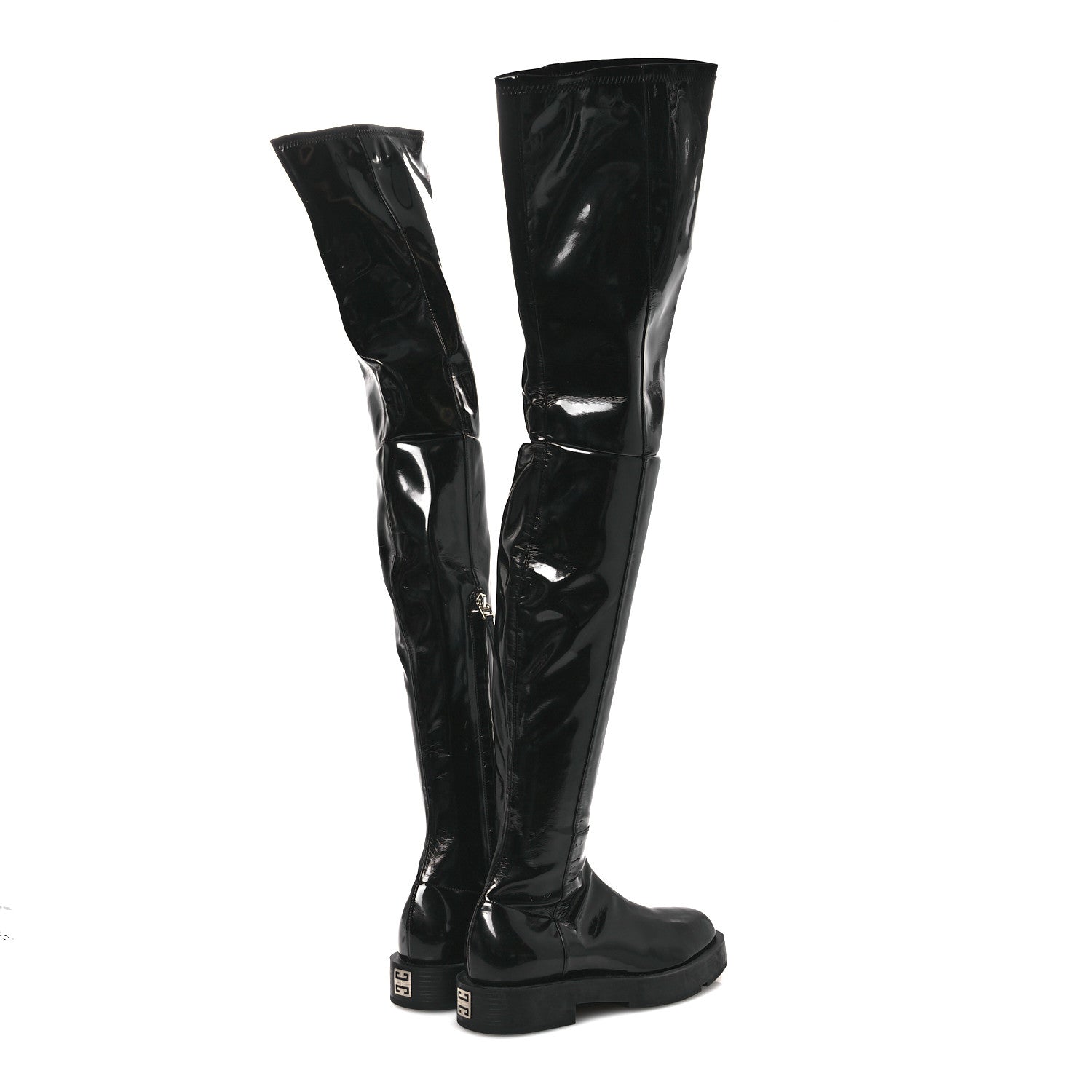Givenchy Patent Squared Over The Knee Flat Boots 36 Black 5 of 11
