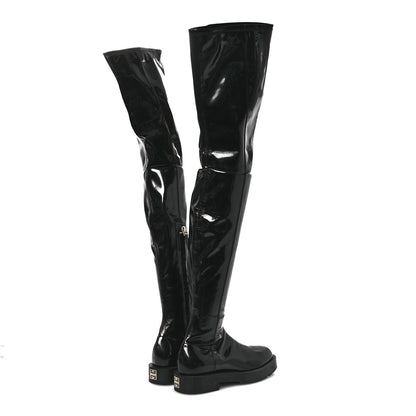 Givenchy Patent Squared Over The Knee Flat Boots 36 Black 5 of 11