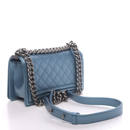 Chanel Metallic Caviar Quilted Small Boy Flap Turquoise 3 of 10