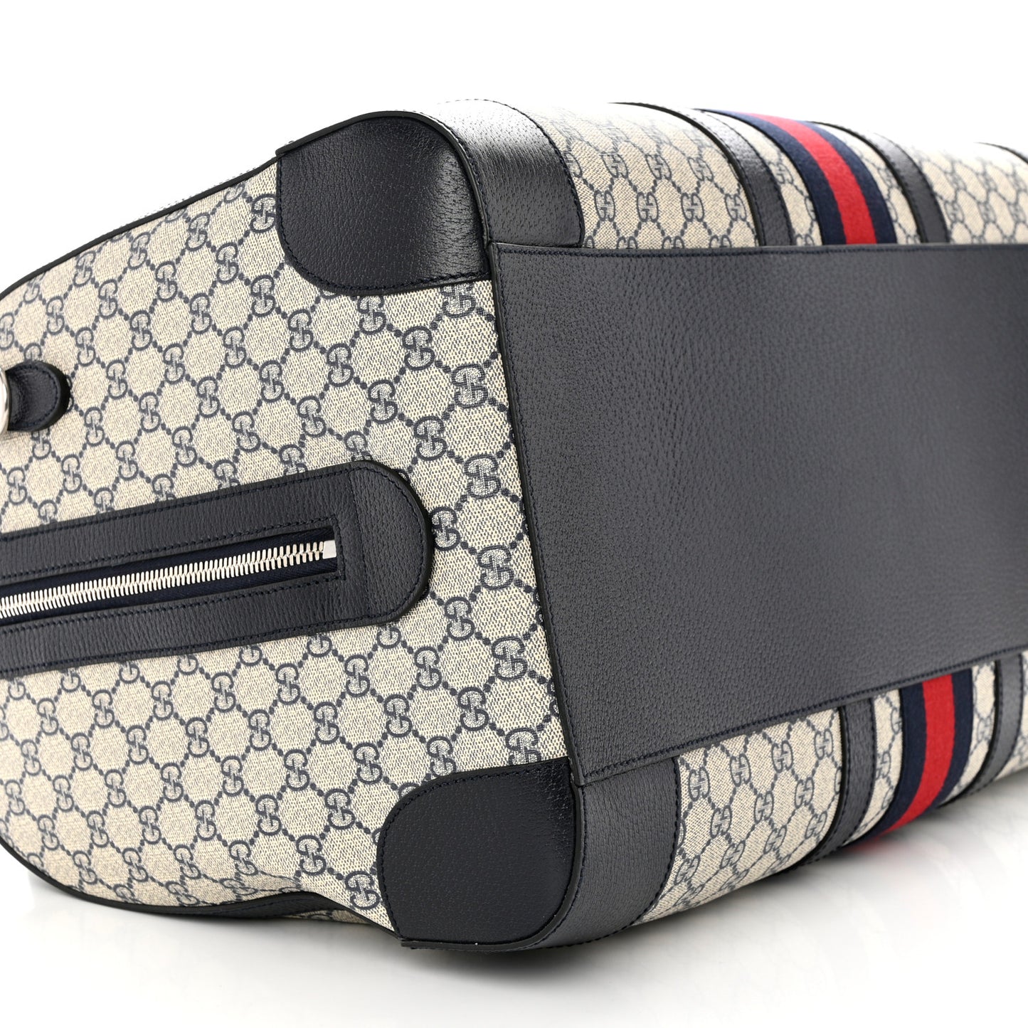 GG Supreme Monogram Textured Calfskin Web Large Ophidia Duffle Bag Beige Blue