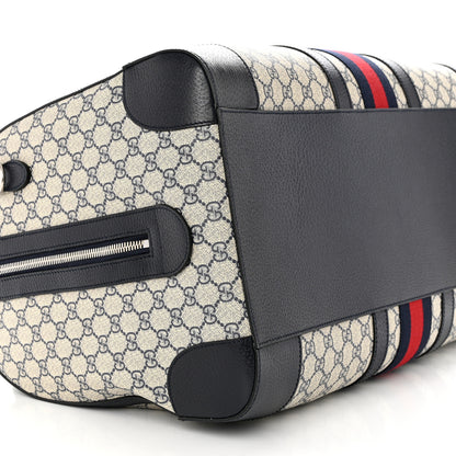Gucci GG Supreme Monogram Textured Calfskin Web Large Ophidia Duffle Bag Beige Blue 8 of 9