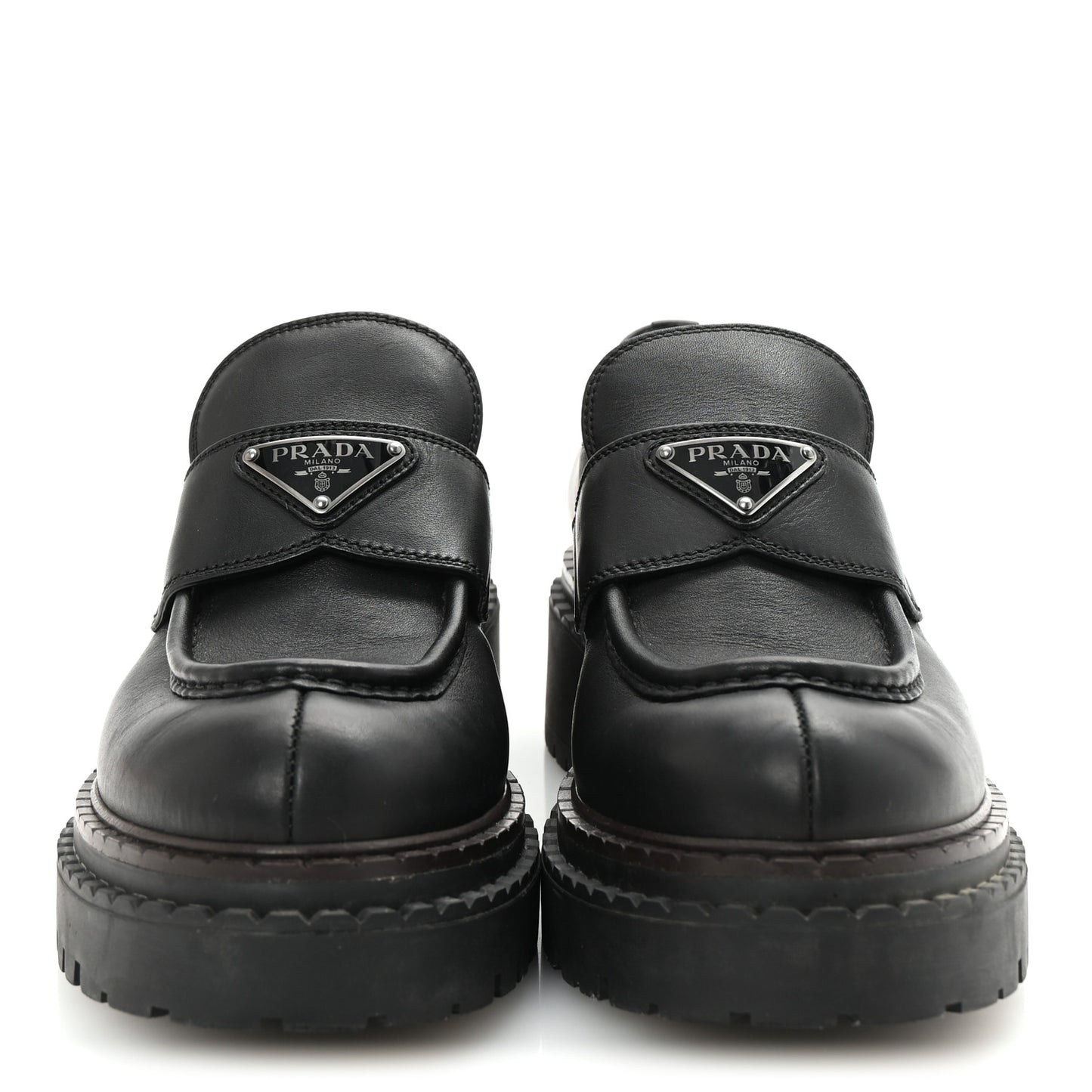 Spazzolato Metal Triangle Logo Double Chocolate Loafers 39 Black