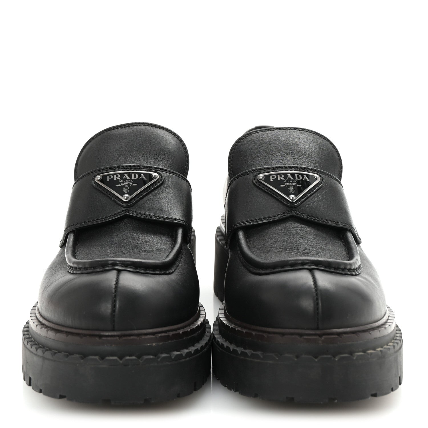 Prada Spazzolato Metal Triangle Logo Double Chocolate Loafers 39 Black 3 of 9