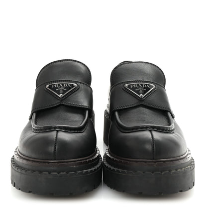 Prada Spazzolato Metal Triangle Logo Double Chocolate Loafers 39 Black 3 of 9