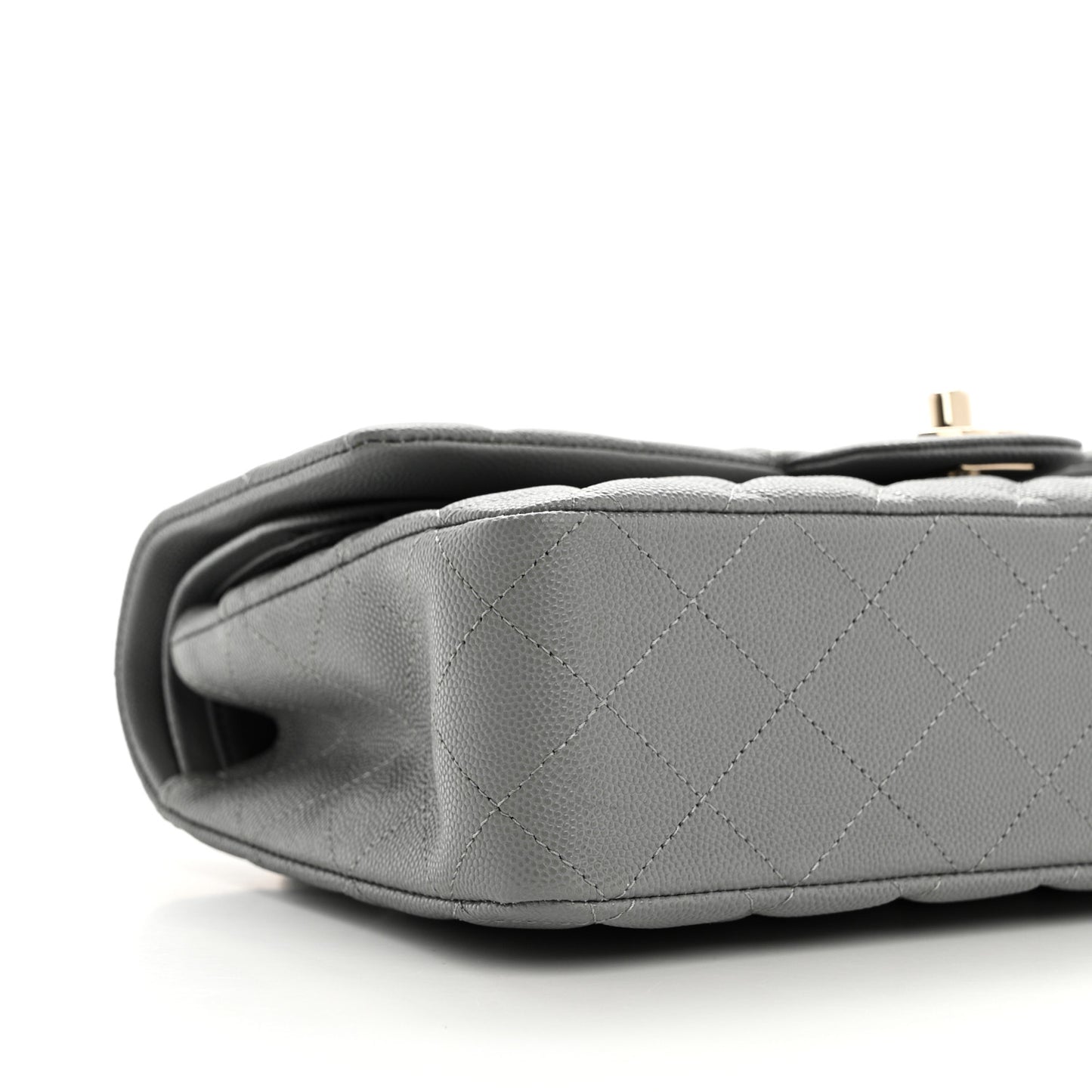 Caviar Quilted Medium Double Flap Grey