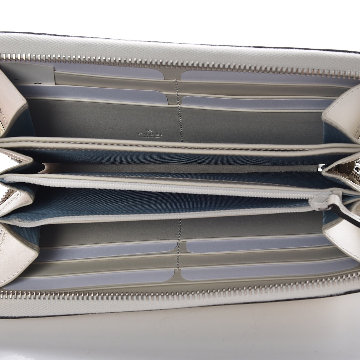X SEGA Calfskin GUCCY Stars Zip Around Wallet Mystic White Gold